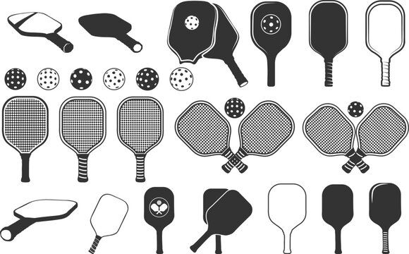 Pickleball racket and ball silhouette, Pickleball bundle silhouette,  Pickleball with beat svg, Pickleball paddles silhouette, Pickle ball logo, Pickleball silhouette.