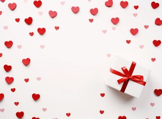 Giftbox with hearts on white background, happy valentine's day concept