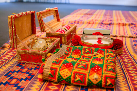 Indian Punjabi pre wedding Choora Chura ceremony ritual items