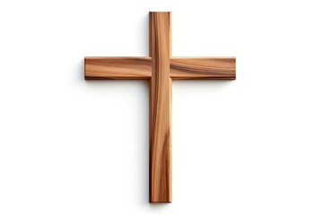 Wooden Christian cross on white background made of natural wood material Clipping path included