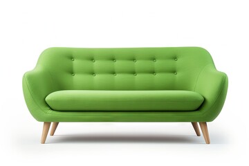 Wooden legged green sofa isolated on white background Furniture series