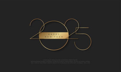 New year 2025 number. with elegant gold thin font. Vector premium background.