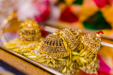 Fototapeta na wymiar Indian Punjabi pre wedding Choora Chura ceremony ritual items