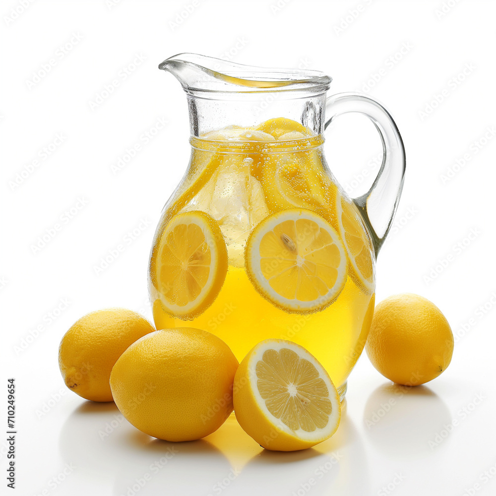 Poster a lemonade with lemon pitcher isolated on a white background