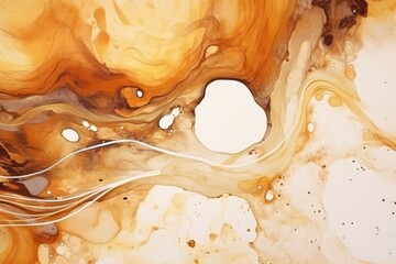 Abstract watercolor painting with circular flow brown and gold marble texture background using alcohol ink Part of a collection