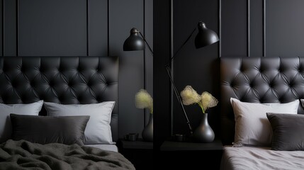 design interior dark background illustration black minimalist, modern elegant, dramatic chic design interior dark background