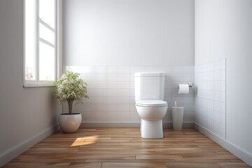Fototapeta na wymiar Contemporary minimalist bathroom with shower tiles and hardwood floors