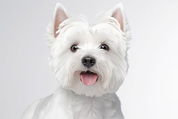 Adorable West Highland Terrier looking at camera isolated on white background Concept of pets love and animal life Copyspace for ad
