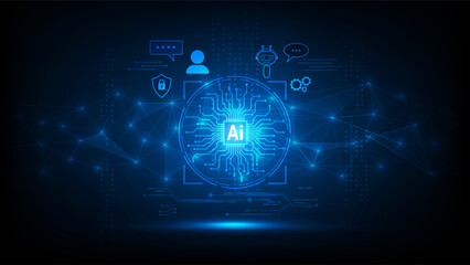 AI (Artificial intelligence) Chatbot chat with AI by input prompt. Futuristic digital technology transformation concept, Machine learning tech analysis globalization information, Vector Illustration