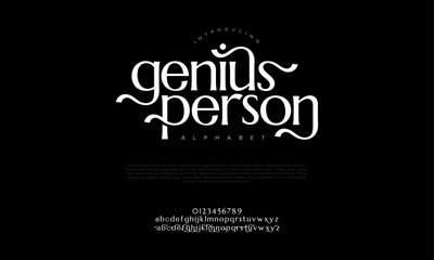 Geniusperson premium luxury elegant alphabet letters and numbers. Elegant wedding typography classic serif font decorative vintage retro. Creative vector illustration