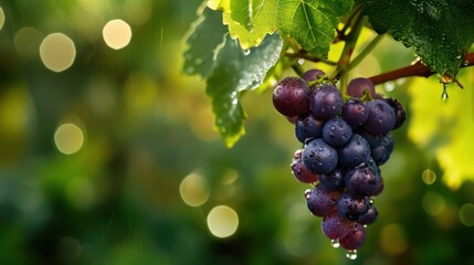 A beautiful grape glistens on the tree, adorned with dew