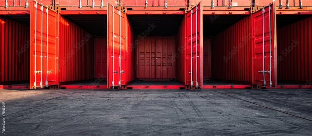 Poster row of open red containers pictured.