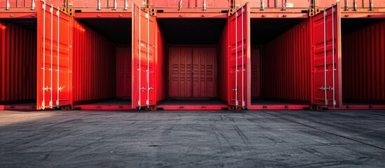 Row of open red containers pictured.