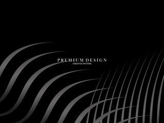 Black abstract background design. Modern wavy lines (guilloche curves) pattern in monochrome colors. Premium line texture for banner, business card, background. Dark horizontal vector template.