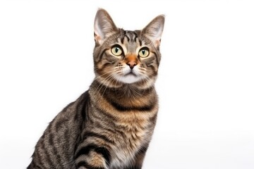 Obraz premium Gorgeous adult tabby cat posing against white background in a studio portrait