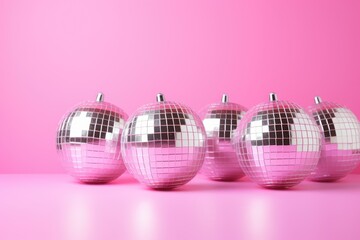 Gorgeous disco balls on isolated pink backdrop