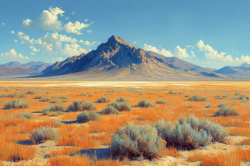 Southwest painting of mountains in the desert