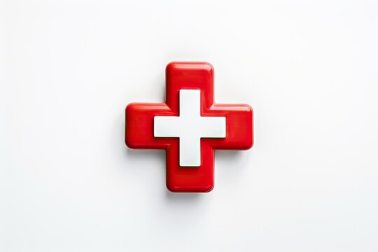 Hand painted Red Cross on white wall First aid kit icon hospital or emergency symbol for health care