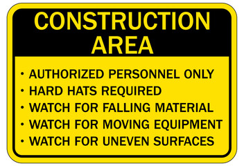 Falling material warning sign and labels construction area