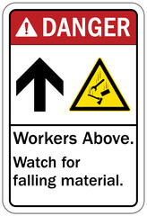 Fototapeta premium Falling material warning sign and labels worker above