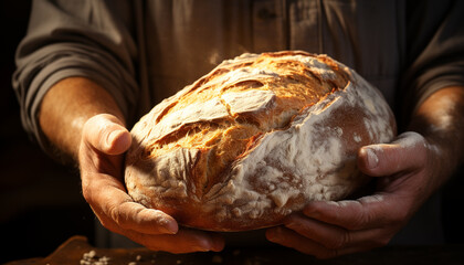 Unrecognizable person kneading dough, baking homemade bread generated by AI