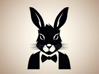 Rabbit Wearing Bow Tie and Suit, Cute and Dapper Pet Animal in Formal Attire. Flat illustration, icon.