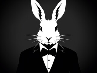 Rabbit Wearing Tuxedo and Bow Tie - Cute Animal in Formal Wear Picture