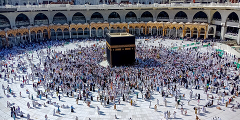 view of Muslims for prayer and towaf around kabah in Macca Saudi-27 4 2018