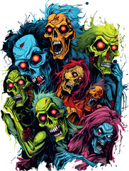 Scary Halloween crazy zombie character, transparent background, for t-shirt or sticker design ready to print