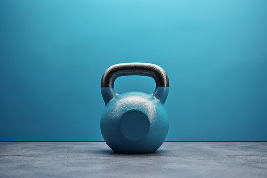 Generative AI Image of Iron Kettlebell Gym Equipment on Blue Background