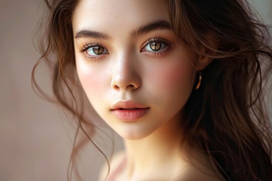 Portrait of beautiful young woman. The face of a beautiful with perfect smooth skin, Generative AI