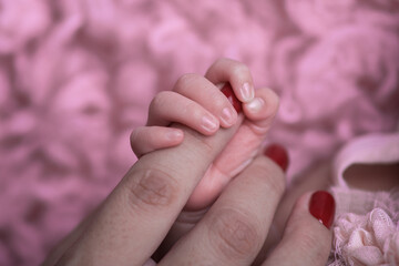 Newborn baby little hands body part affection motherhood