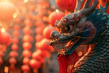 Fototapeta premium Lunar New Year Celebration with Chinese Dragon Display
