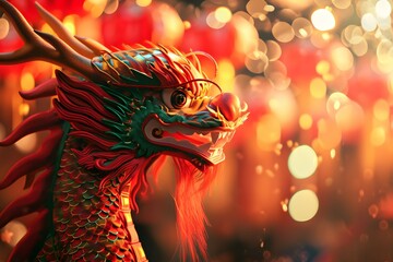 Fototapeta na wymiar Lunar New Year Celebration with Chinese Dragon Display