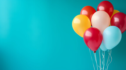 Holiday celebration background with balloons, golden sparkling confetti and ribbons