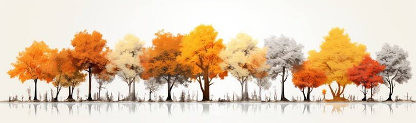 A group image is depicted with autumn trees on white background