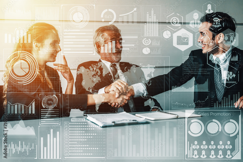 Poster big data technology for business finance analytic concept. modern interface shows massive informatio