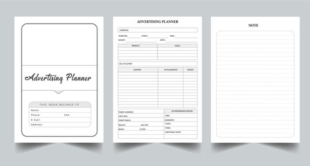 Editable Advertising Planner Kdp Interior printable template Design.
