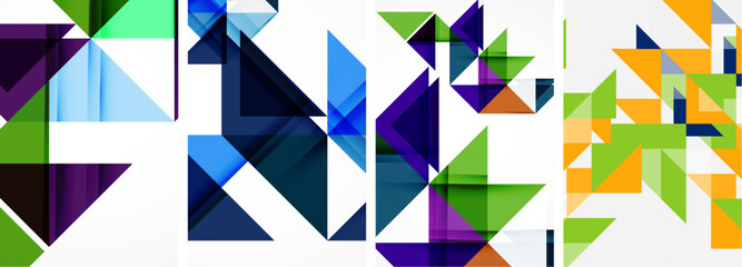 Obraz premium Set of colorful triangle poster cover template backgrounds. Vector illustration For Wallpaper, Banner, Background, Card, Book Illustration, landing page