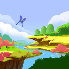 landscape with rainbow and clouds