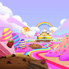 landscape with rainbow and clouds