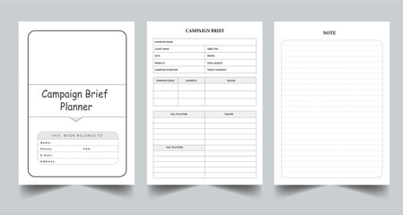 Editable Campaign Brief Planner Kdp Interior printable template Design.