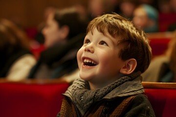 Fototapeta premium A Little Boy Experiencing the Delight of a Live Theater Performance