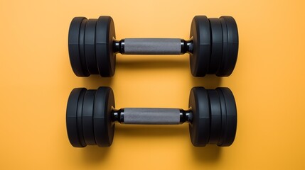 black rubber dumbbells on the background of the floor