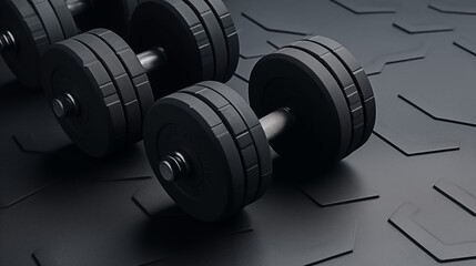 black rubber dumbbells on the background of the floor