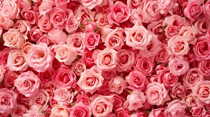 Foto op Aluminium Beautiful roses background, bright pink roses texture. Floral festive banner.  © Maroubra Lab