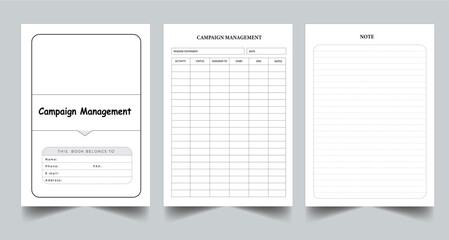Editable Campaign Management Planner Kdp Interior printable template Design.