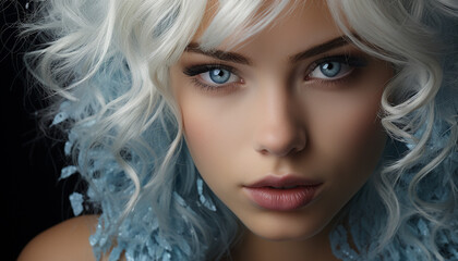 Fototapeta premium Beautiful Caucasian woman with long blond hair generated by AI