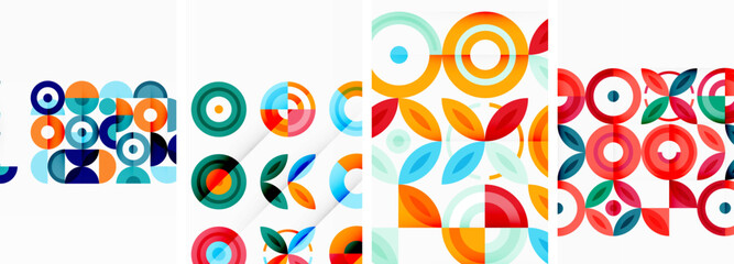 Circles and rings geometric backgrounds. Posters for wallpaper, business card, cover, poster, banner, brochure, header, website