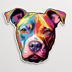 portrait of a dog  multicolor pitbulls puppy face sticker with white